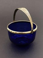 Blue sugar bowl with brass mounting