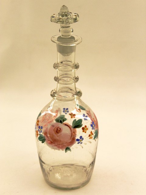 Enamel rose painted decanter sold
