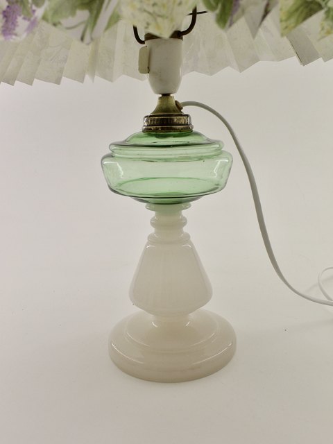 Opaline oil lamp with green container changed to electricity.