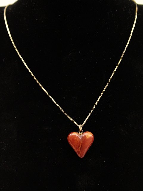 Sterling silver necklace  with amber heart