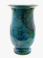 H A Kähler stor 46 cm. klokke formet blå gulv vase signeret HAK