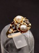 14 carat gold ring with real pearls and aquamarines