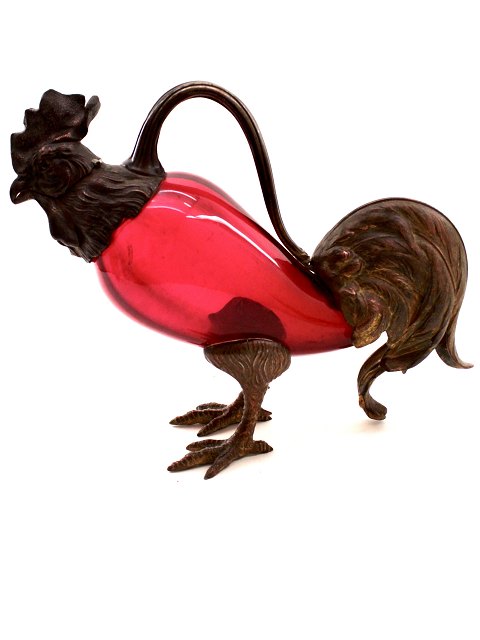 Decanter as cock  red glass oo bronze sold