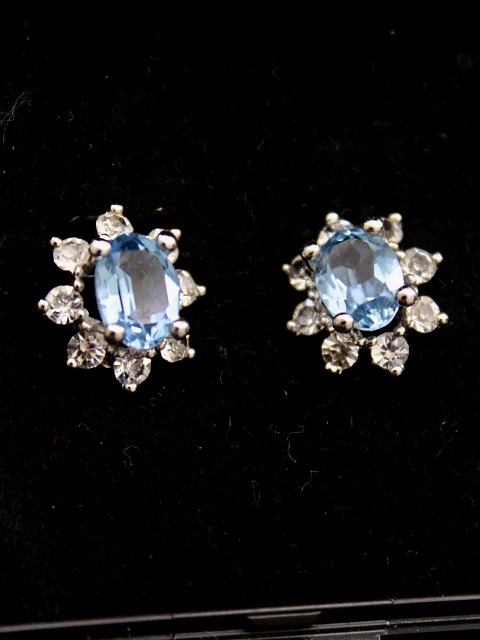 Sterling silver ear studs with aquamarine